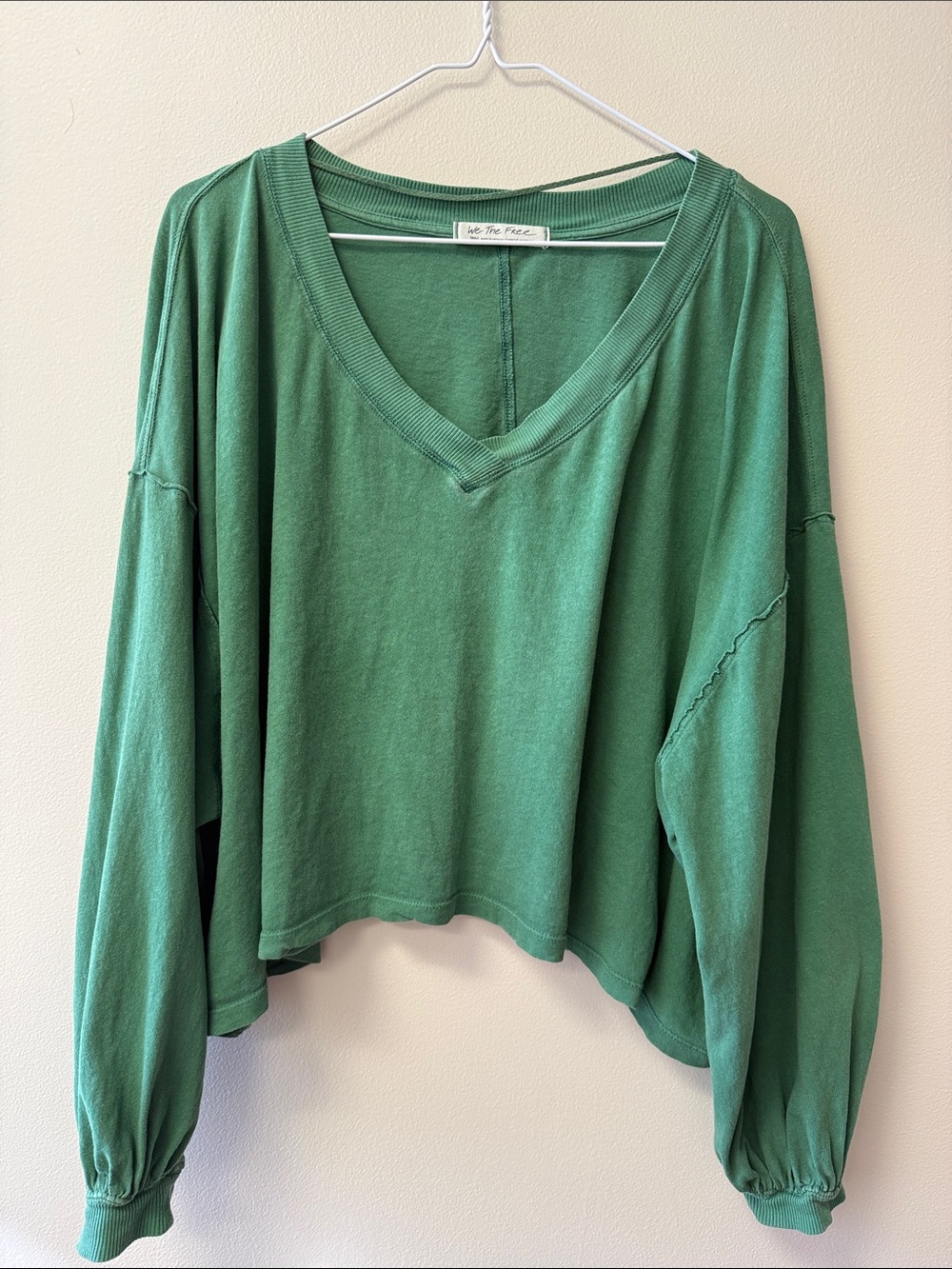 Free People Forest Green V-Neck Cropped Pullover